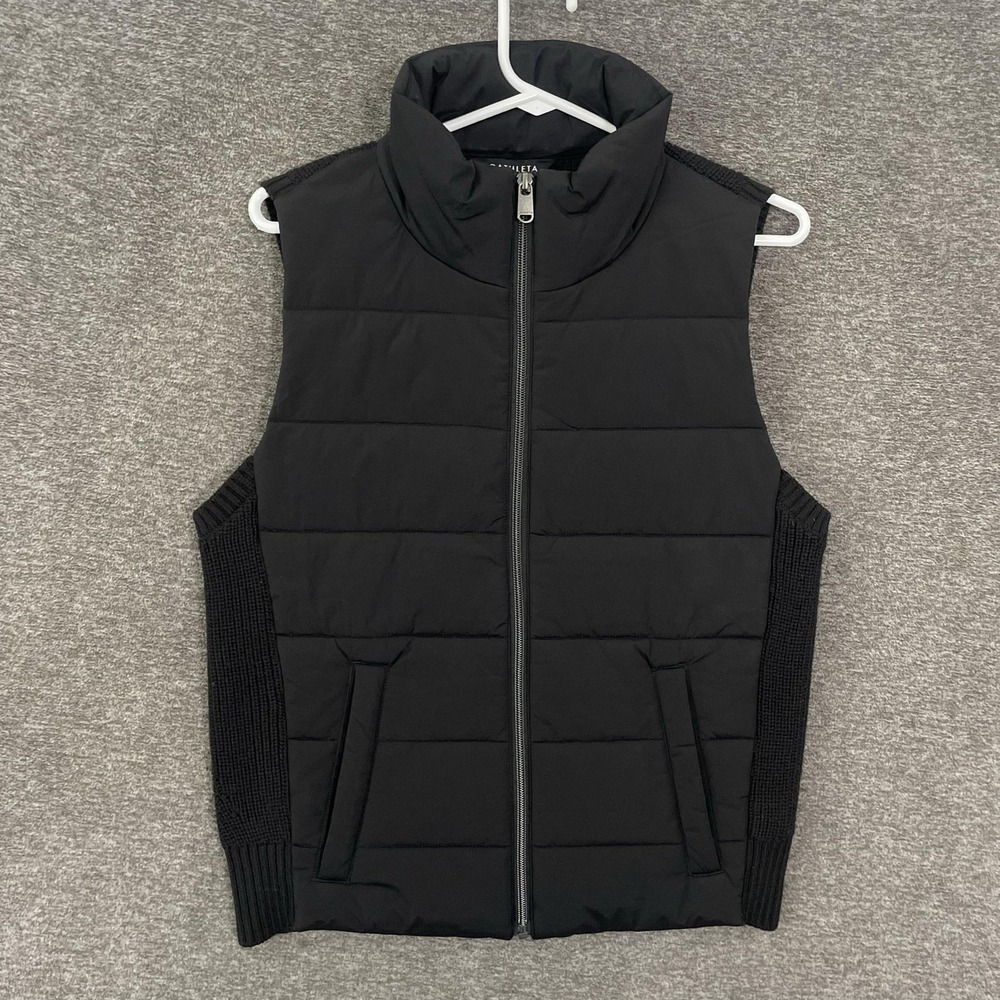 Athleta Incline Hybrid Vest Womens M Black Quilted Puffer Knit Back Full Zip